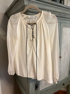 Altuzarra Ivory Lace-Up Long Sleeve Silk Peasant Blouse